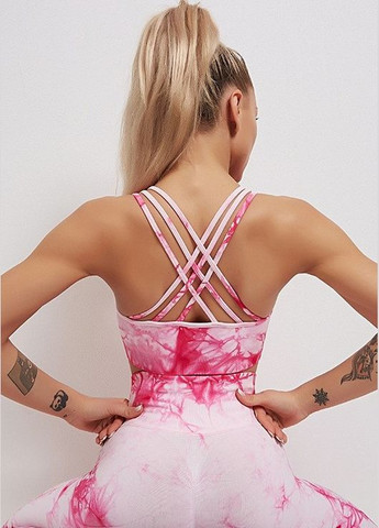 Спортивний жіночий мармуровий топ з перехресними бретелями ліф тай-дай зі з'ємними чашечками No Brand (329889549)