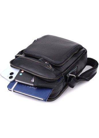 Сумка планшет через плече чоловіча з натуральної шкіри для телефону та документів середня Чорний 38346 Vintage (355245243)