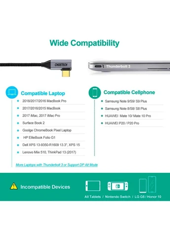 Кабель мультимедийный (ek22545) CHOETECH USB-C to HDMI M 1.8m 4K60Hz 90° corner (392049375)