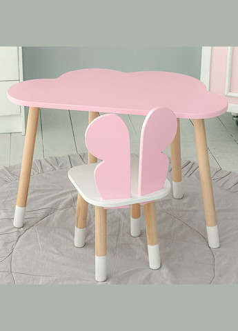 Стіл хмарка і стільчик метелик дитячий рожевий з білим сидінням. Столик для занять, ігор, їжі No Brand (361259110)