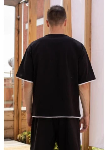 Черная футболка мужская оверсайз с черными вставками white с коротким рукавом Taboo clothing company