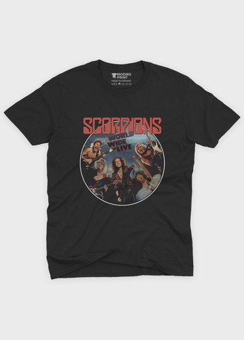 Чорна чоловіча футболка з рок принтом "scorpions" (ts001-5-bl-004-2-289) Modno