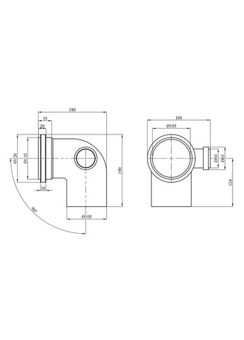 Колено двухплоскозненное для внутренней канализации 110х90° с отводом 50 мм вправо. Rozma (368590794)