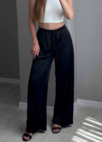 Базовые легкие повседневные шелковые прямые брюки высокой посадки с поясом на резинке со шнурком Україна (335810715)