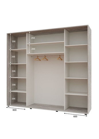 Шкаф-купе трехдверный Комфорт Мебель 240*60*210 см Бетон 3 двери Зеркало Макси Комфорт Меблі (360437507)