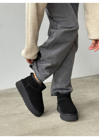 Черные угги платформа, натуральная замша, угги на платформе, зимние угги, зимние угги, низкая угги код 11192 Stilli (367832784)