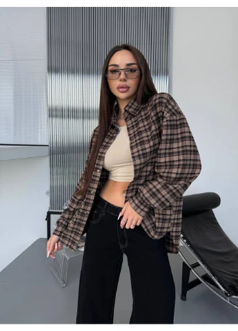 Коричневая повседневный рубашка в клетку Fashion