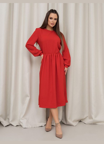 Красное повседневный красное классическое платье с длинными рукавами ISSA PLUS однотонное