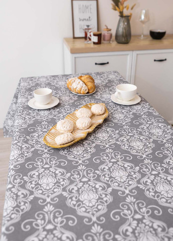 Скатерть хлопковая "Вензель" (серый) 1.5м х 1.8м (средний стол) Homedec - (352767918)