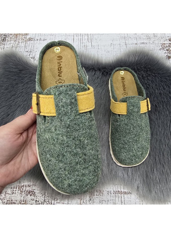 Зеленые тапочки женские зеленые фетровые с ремешком на мягкой подошве Inblu