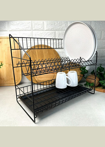 Чорна двоярусна сушарка для посуду для розміщення на столі 46.5 см з піддоном, Люкс Hell (303212446)