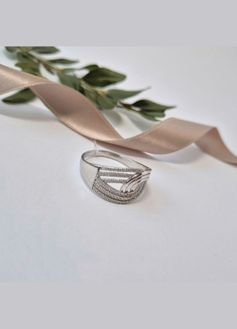 Срібна каблучка Широка в Білих каменях 22.5 розмір срібло 925 проби Родоване 4093р 4.20г Nobrand (363969129)