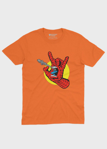 Помаранчева демісезонна футболка для дівчинки з принтом супергероя - людина-павук (ts001-1-ora-006-014-103-g) Modno