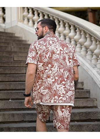 Стильный мужской костюм гавайский шорты+рубашка бордовый Freedom (350313700)