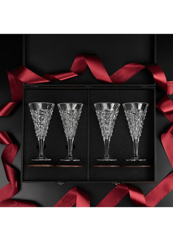 Подарочный набор для вина хрусталь 4 шт Bohemia Glacier 250 мл в деревянной коробке Handmade W43 (364488177)