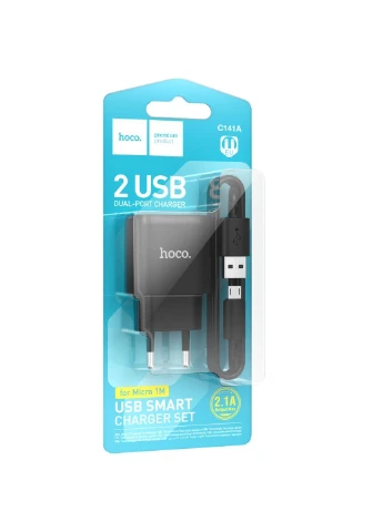 СЗУ C141A Smart 2.1A (2USB-A) + кабель USB to MicroUSB Hoco (400158917)