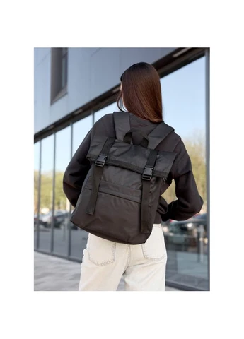 Жіночий рюкзак ролл RollTop Milton чорний тканевий Sambag SB-24211065 (400734695)