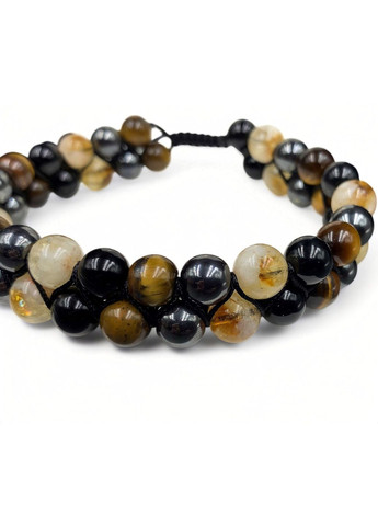 Двойной плетеный браслет из агата, гематита, тигрового глаза и цитрина (80193) Hemst (334305623)
