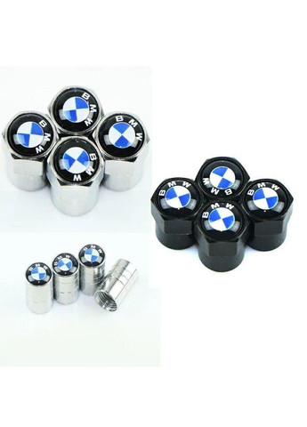 Ковпачки на ніпель, золотник з логотипом, Захисні металеві ЧОРНІ ковпачки для ніпелів автомобільних коліс (4 шт) BMW (360949383)