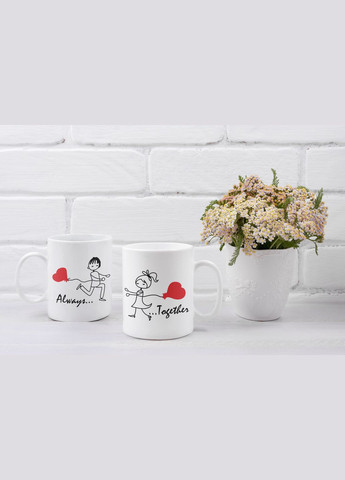 Парные чашки кружки Всегда вместе Always together для Влюблённых Белая 330 мл Orca (316259444)