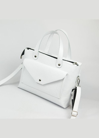Белая кожаная женская деловая сумка с ручками и длинным съемным ремешком Serebro (285895818)