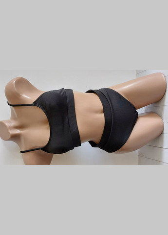 Черный женский купальный раздельный в рубчик с завышенной талией No Brand