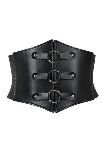 Жіночий чорний шкіряний корсет M з PU шкіри зі шнурівкою, стильний пояс-корсет для талії 80 см No Brand (362682305)