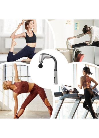 Масажер вібромасажер перкусійний м'язовий акумуляторний U-подібний для тіла 4 насадки 345х211х59 мм (479530-Prob) Сірий Unbranded (322121271)