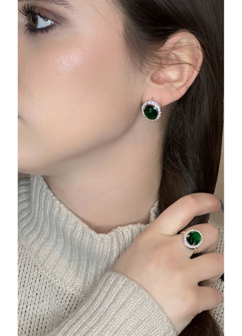 Срібний комплект прикрас «Смарагдовий штрих» з зеленим альпінітом і кубічним цирконієм 💚✨ Family Jewelry House (356567849)