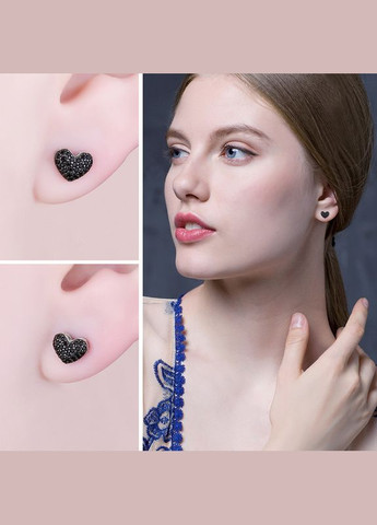 Срібні сережки з чорними фіанітами No Brand (331166747)