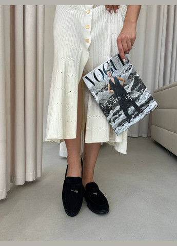 No Brand Жіночі стильні лофери натуральний замш колір чорний пісок чорний з, — (302450717)