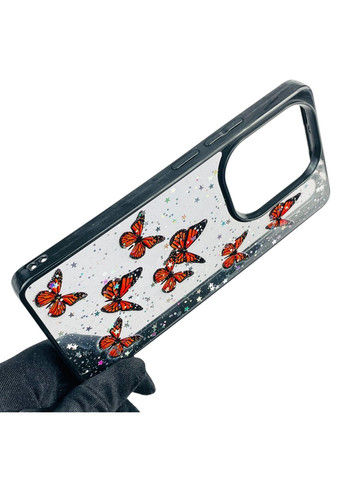Чохол для Redmi Note 13 Pro 4G з блискітками з метеликами на сяомі редмі нот 13 про 4г чорний Xiaomi (366386131)
