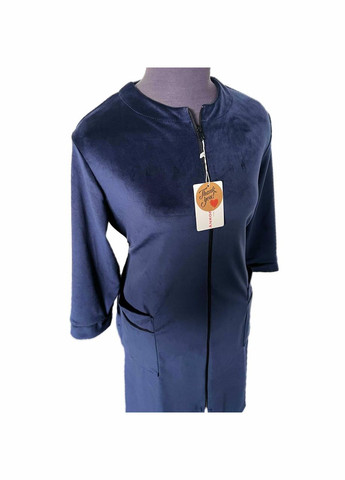 Халат велюровий домашній для жінок на змійці Синій (П4К-batal-velur-003-08) No Brand (306633738)