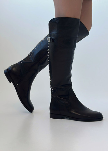 Черные осенние ботфорты женские кожаные Respect