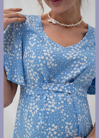 Голубое нарядное платье для беременных и кормящих мам из штапеля голубое Юла мама