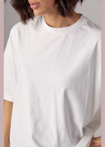 Молочная летняя базовая однотонная футболка oversize 82793 с коротким рукавом Lurex
