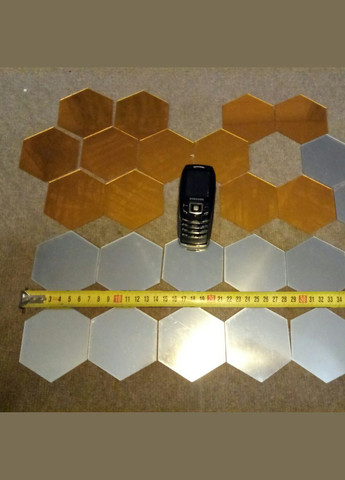 Дзеркальні наклейки шестикутні пластикові Срібні 6,8 х 7,8 х 4 см 12 шт набір Б239 No Brand (302242418)