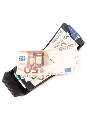 Затискач для грошей з італійської шкіри 11149 Чорний Grande Pelle (317276255)