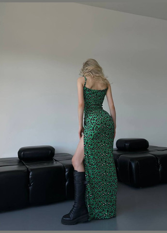 Зеленое кэжуал платье N.Family леопардовый