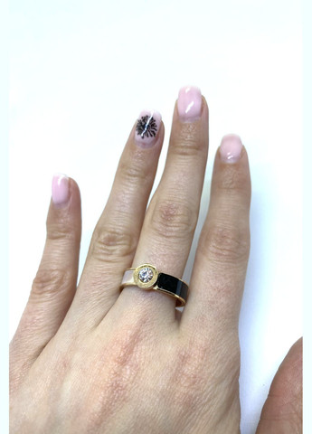 Женское кольцо с римскими цифрами и камнем черно-белое золотистое размер Xuping Jewelry (330618956)