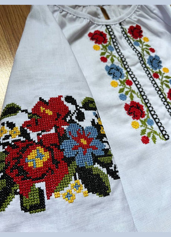 Біла стильна дитяча вишиванка «барви україни» з квітковим орнаментом, рукав 3/4 візерунок квітковий еластан, льон (333616104)