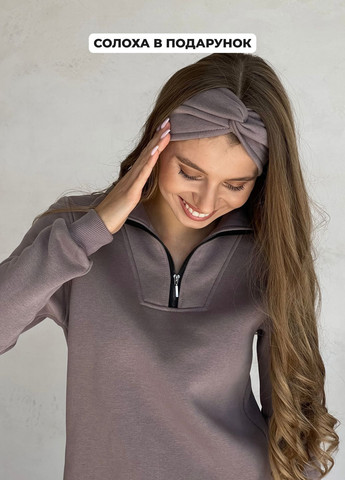 Бежева ділова, повсякденний, коктейльна, вечірня довга тепла зимова сукня на флісі з довгими рукавами на блискавці (солоха в подарунок) сукня-світшот Merlini однотонна