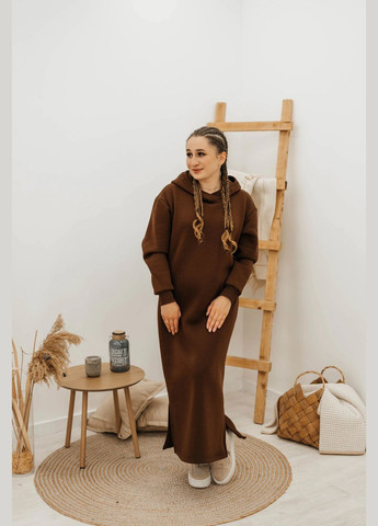 Коричнева повсякденний тепла жіноча сукня максі сукня-худі V.O.G. однотонна