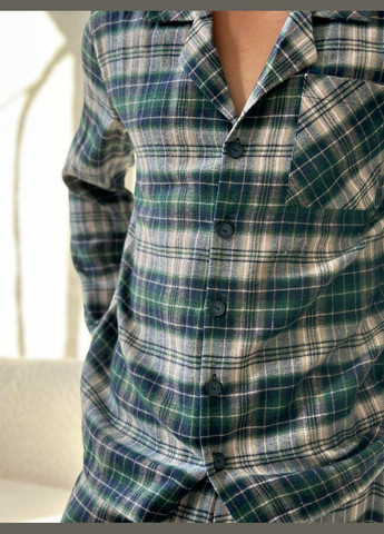 Чоловіча піжама в клітинку сіро-зеленого кольору No Brand (322168604)