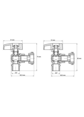 Комплект кранів для підключення газового котла KR.1322 кутовий (1/2"x2шт, 3/4x2шт) (KR3126) KOER (322006367)