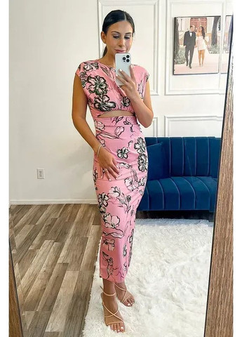 Розовое платье с принтом и льном Zara