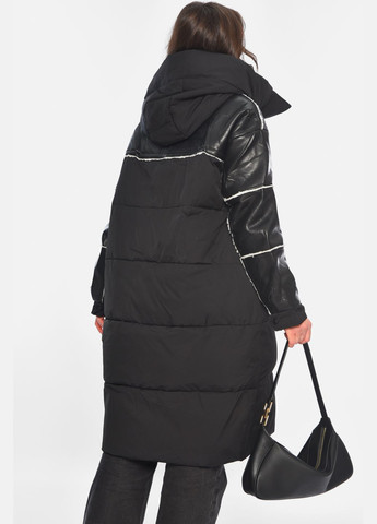 Чорна зимня куртка-дублянка жіноча подовжена єврозима чорного кольору Let's Shop