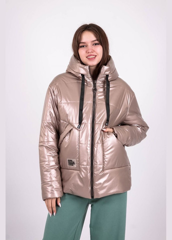 Бежева демісезонна куртка коротка жіноча 122 плащівка глянець бежева Актуаль