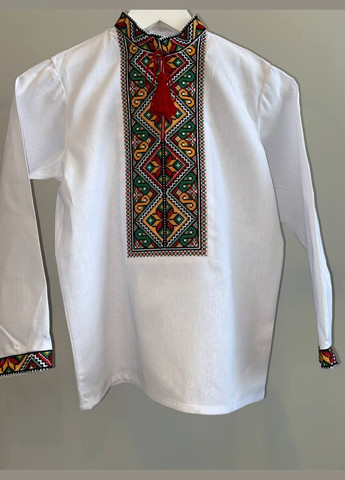 Яскраво-червона багатоколірна вишиванка на хлопчика Lelyk візерунок геометричний бязь (303354981)