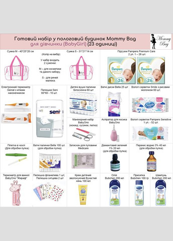 Готовий набір в пологовий будинок для малюка (23 одиниці) для дівчинки Mommy Bag (280942063)